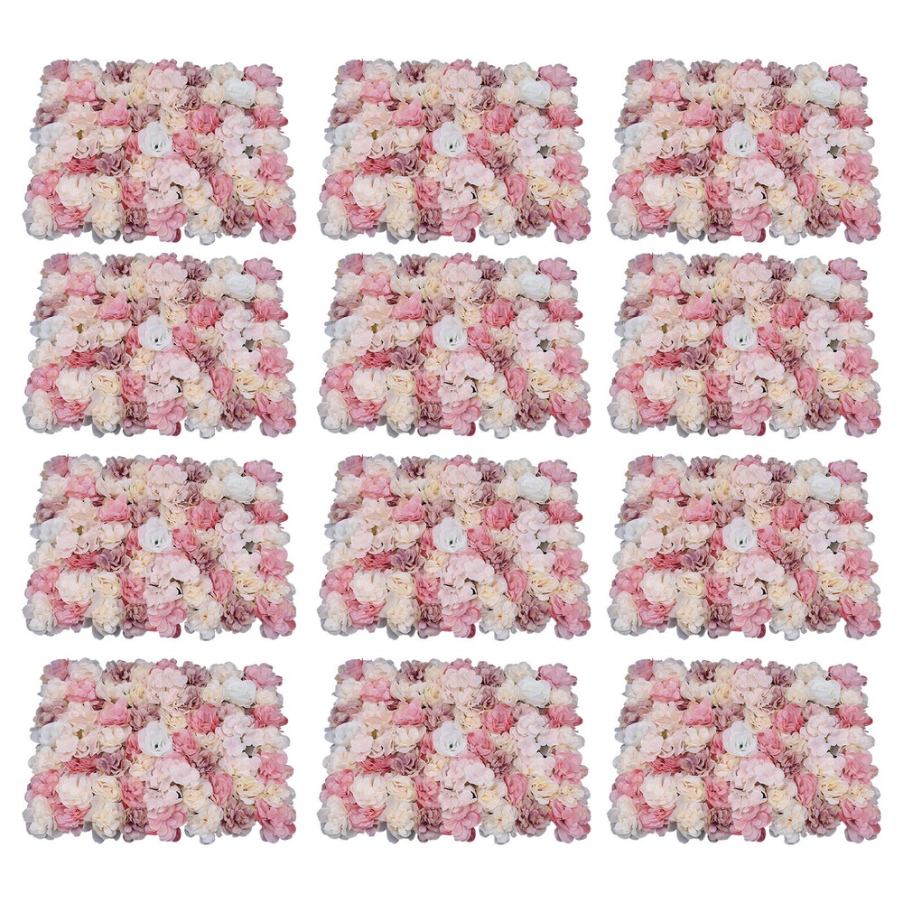 12pcs Artificial Flower Wall Panel SPlastic Wedding Backdrop Decor 16''x24''
