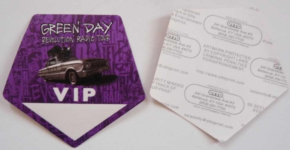 Green Day Revolution Radio Tour Concert Purple VIP Backstage Pass D4