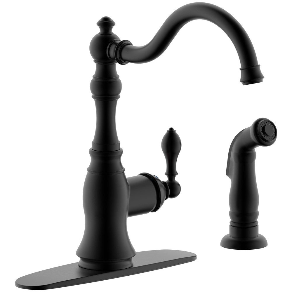 Derengge Matte Black Kitchen Faucet with Side Spray,8 Inch Single Handle Sink...