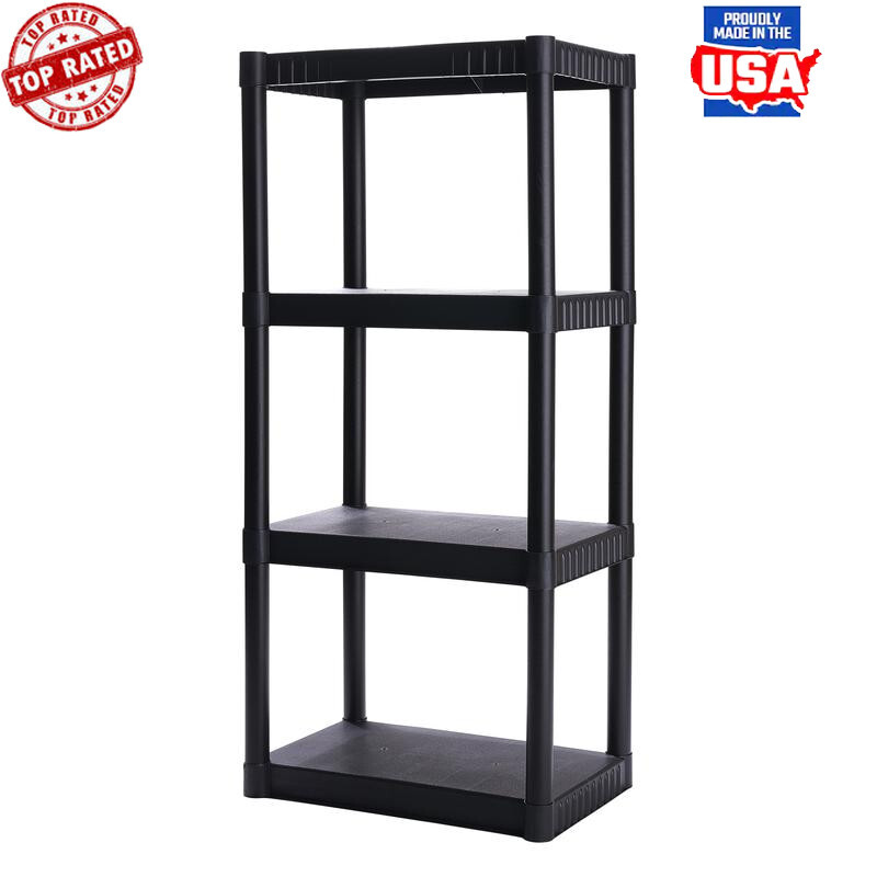 Heavy Duty 4-Tier Plastic Storage Shelf 200lb Capacity for Garage Home Organization
