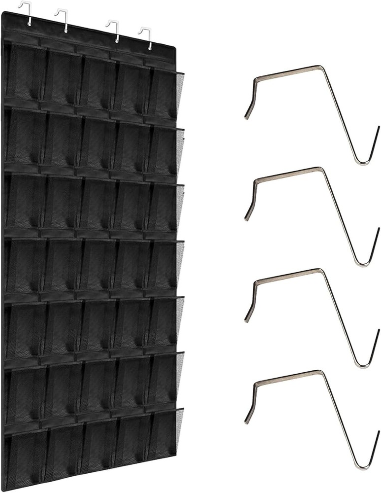 35 Compartment Breathable Mesh Pocket Over the Door Organizer, Hanging Black