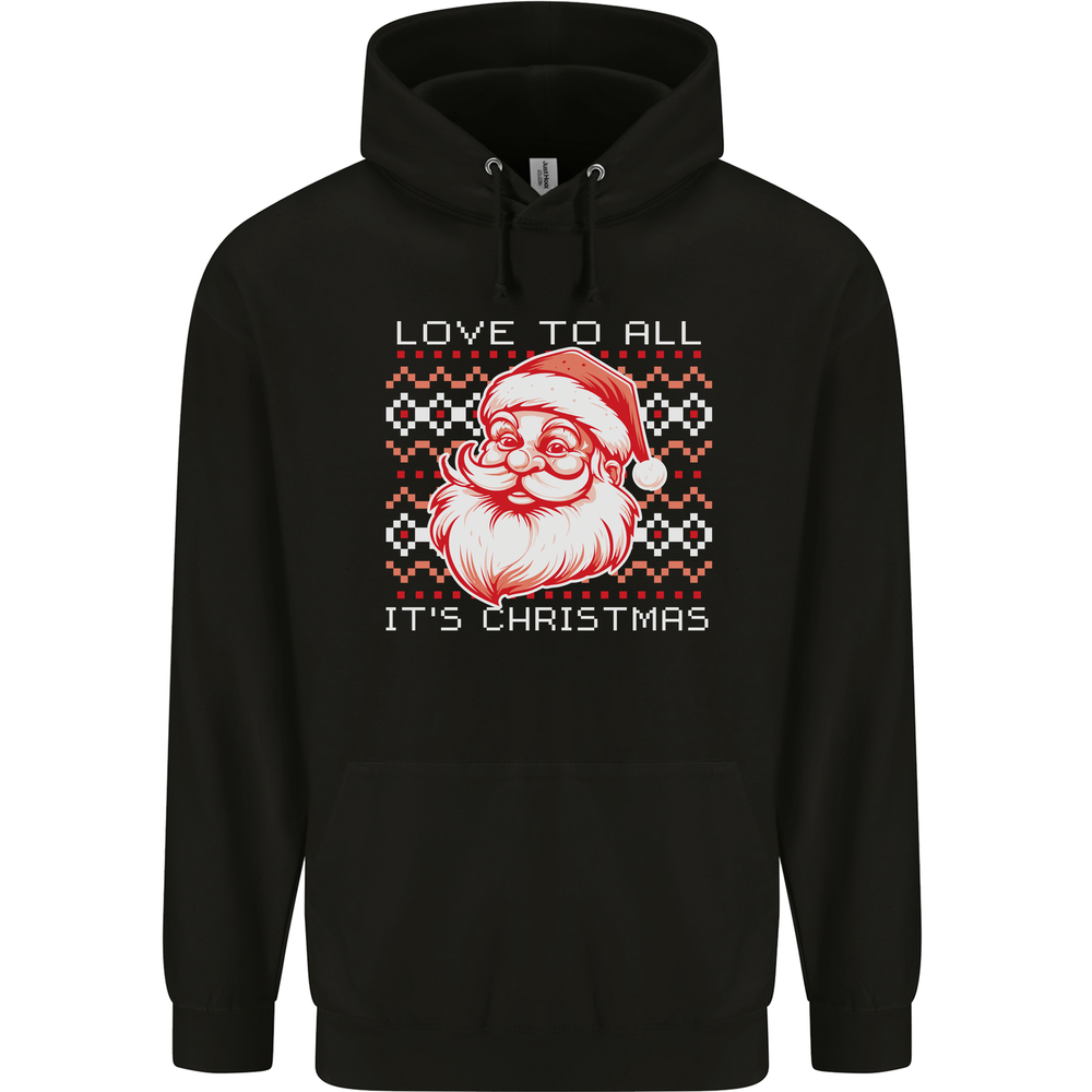 Santa Love to All Divertida Navidad Navidad Hombre 80% Algodón Sudadera con Capucha