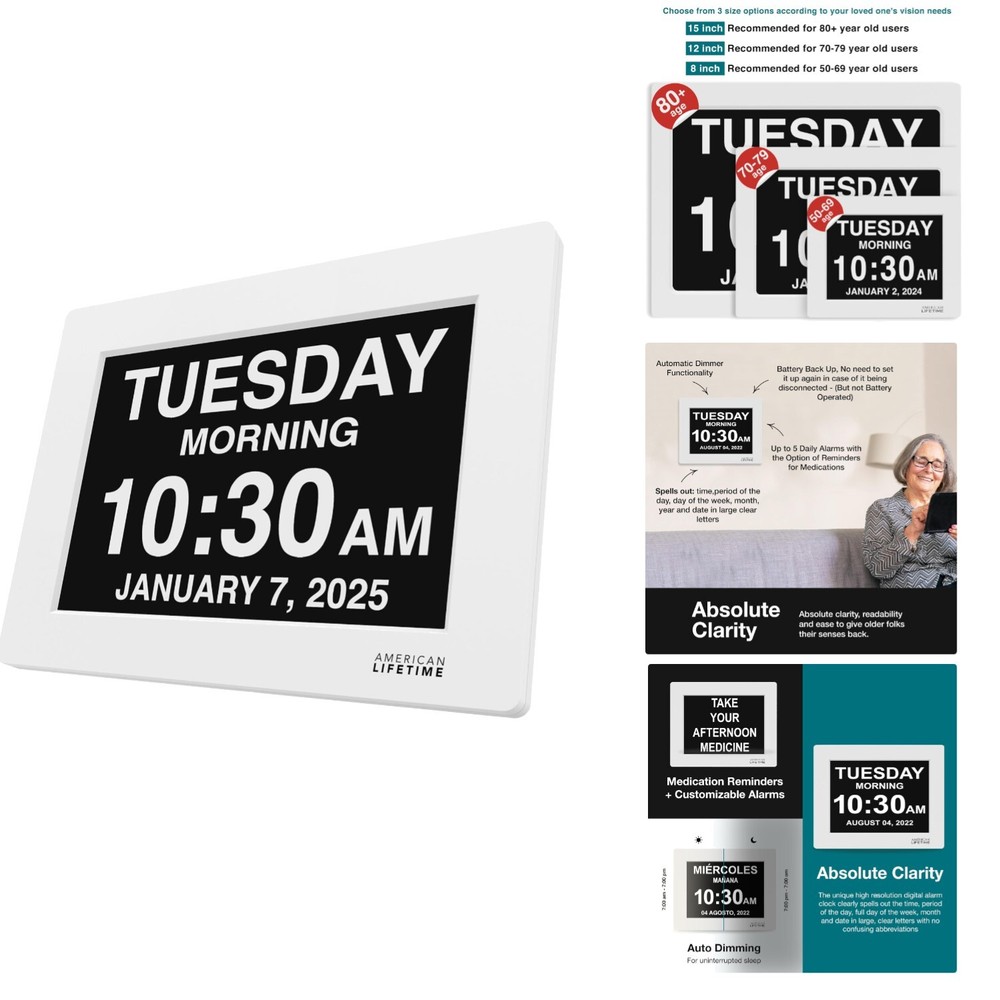 2025 Large Digital Dementia Clock with Custom Alarms and Date Display for Seniors  