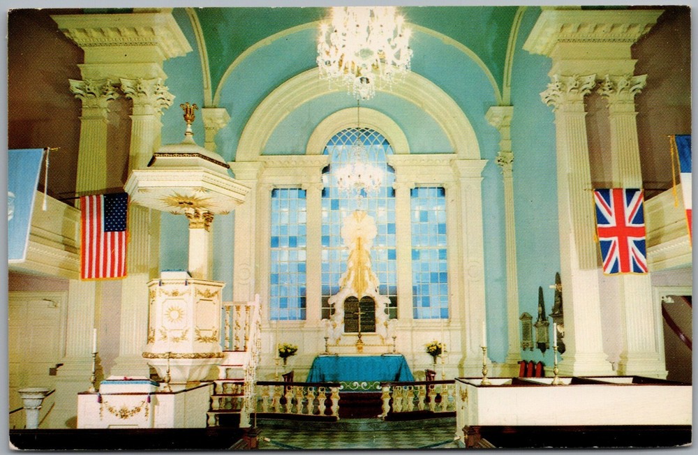 St Pauls Chapel Trinity Of  Parish American & British Flags NYC NY Postcard H611