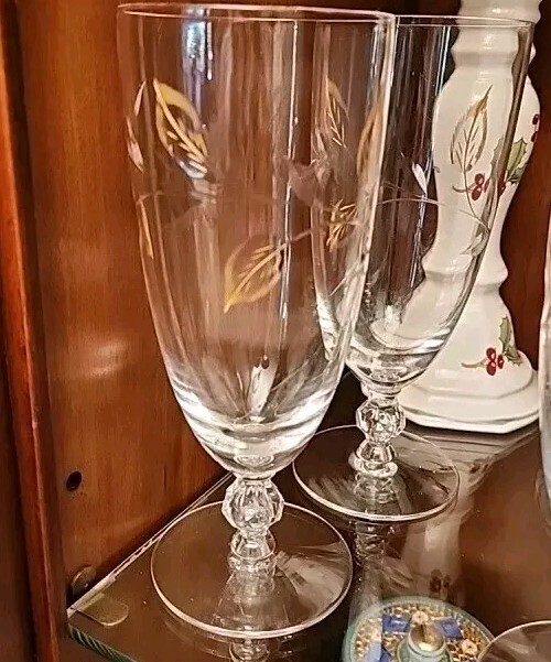 Lenox Lyric Clear Etched Gold Leaf Glass Ice Tea Set by Tiffin-Franciscan  