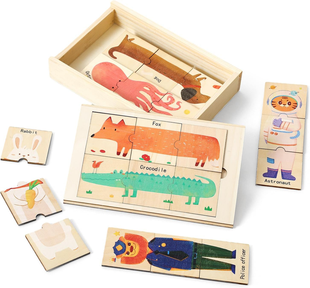 Wooden Puzzles Toddler Toys Gifts for 3 Year Old Boys Girls, Animal Jigsaw Puzzl