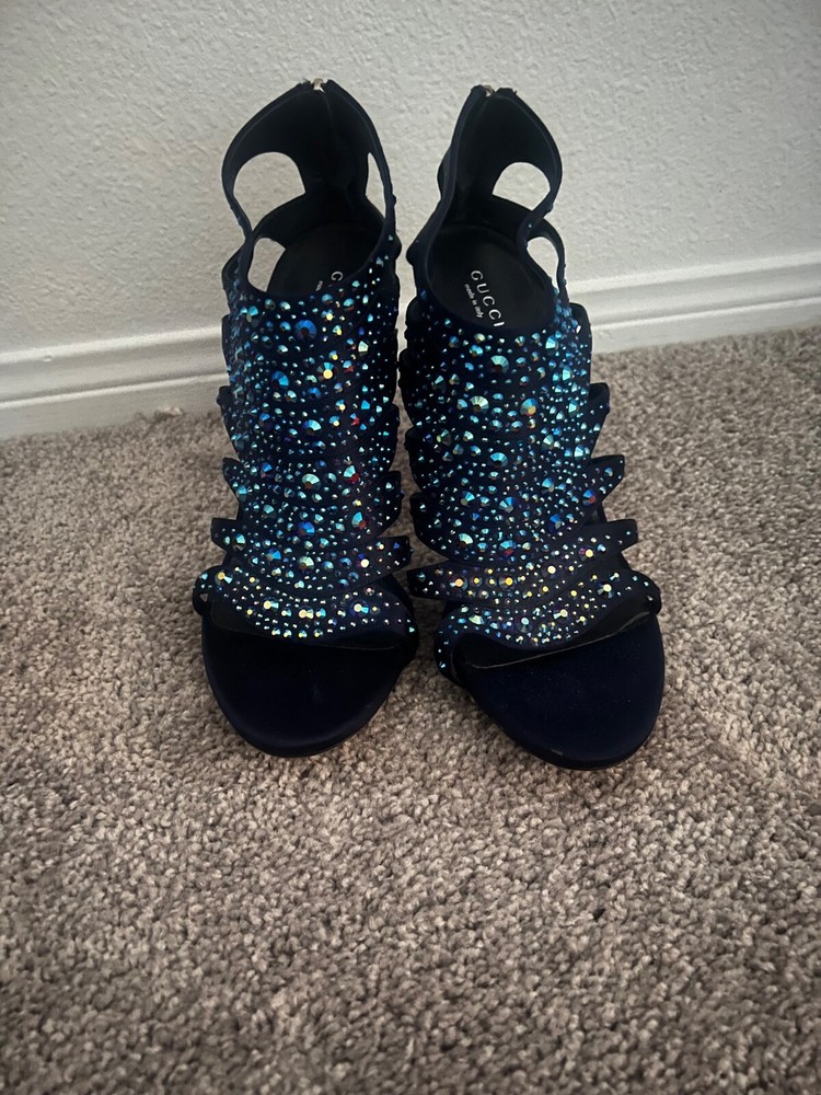 Luxury rare unique crystal stone open toe heels size 40 for collectors