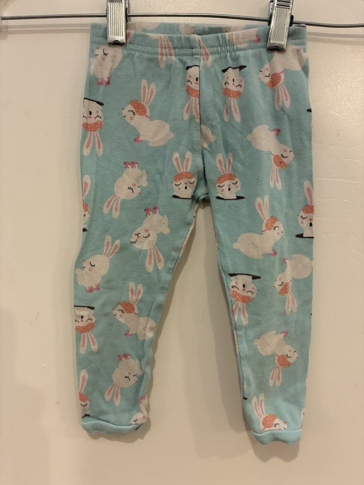 Carter's Baby Girls Cute Bunny Rabbit 100% Cotton Pull On PJ Pants Lt Blue 18M