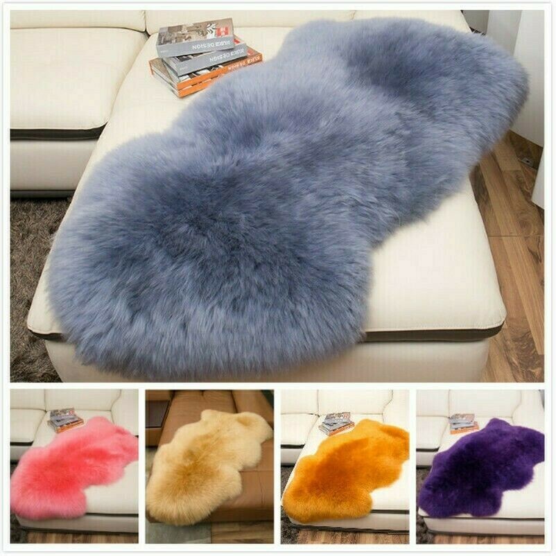 Natural Genuine Sheepskin Fluffy Area Rug Hairy Living Room Carpet 100% Authentic Soft Cozy Home Decor