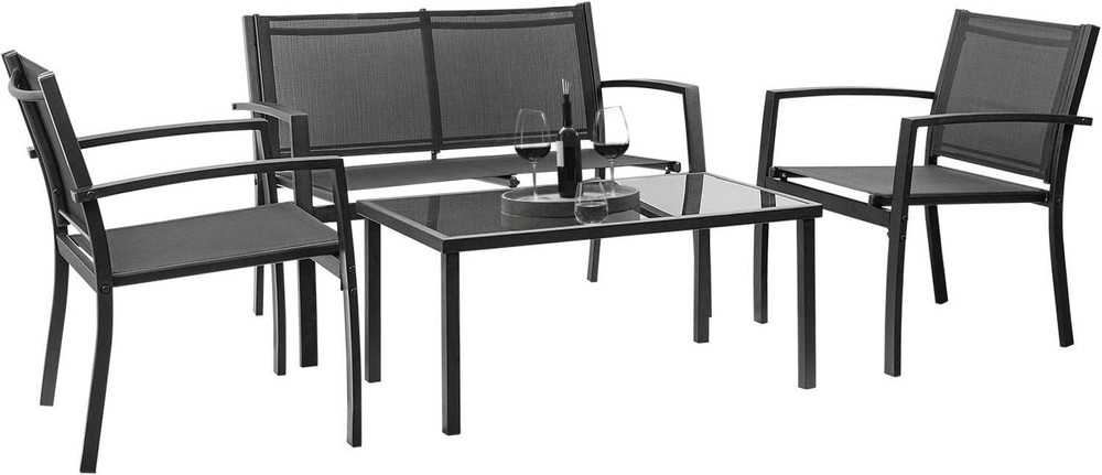 4 Piece Outdoor Glass Coffee Table And Chairs Patio Furniture Set Clearance Sale-image