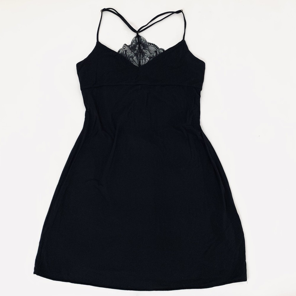 Victorias Secret Slip Dress Chemise S Lace Racerback Black Nightgown Stretch