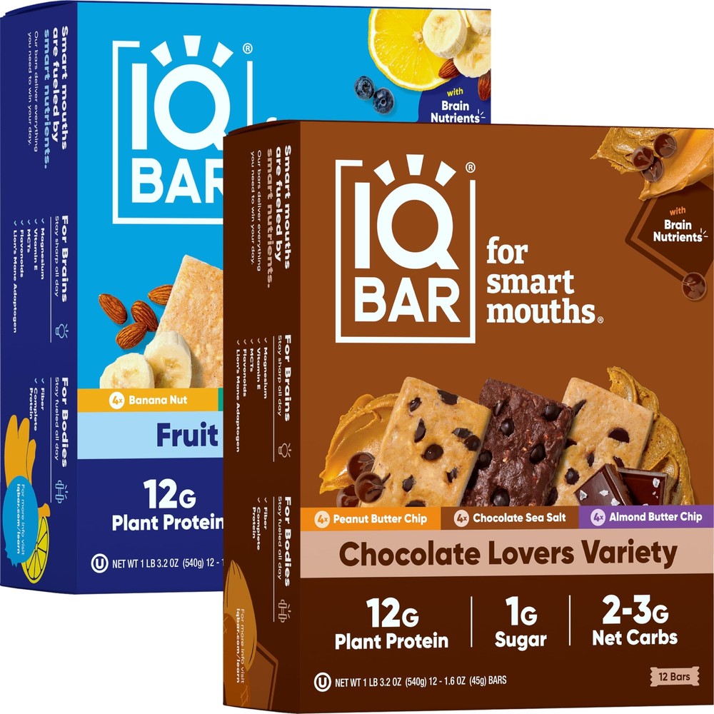 Brain and Body Plant Protein Bars - Chocolate & Fruit Variety - 24 Count Low ...