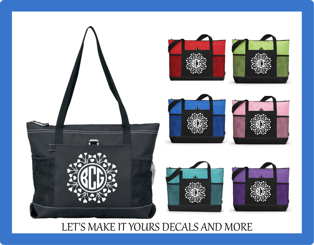 Hearts Wreath Monogram Name Initials Custom Tote Purse Travel School Gym Bag New
