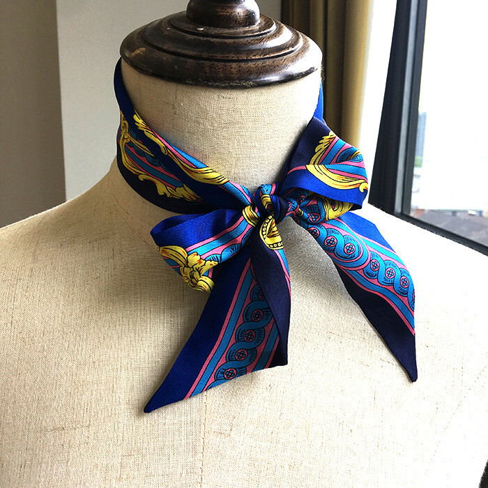 Sally Twill Silk Scarf Ribbon Chain Print Fashion Headband Necktie 86x5cm