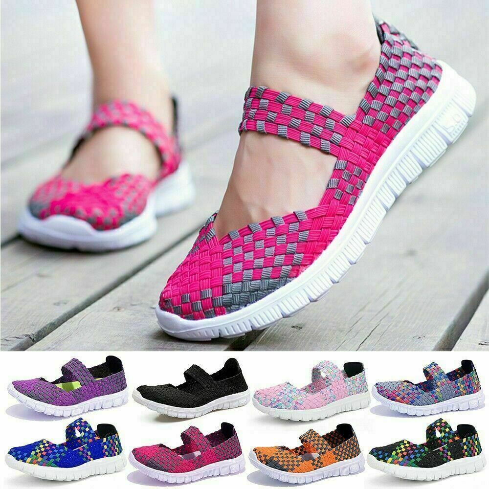 Womens Flat Sandals Trainers Ladies Casual Beach Woven Elasticated Shoes Slip On