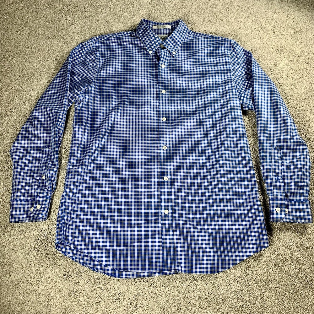 LL Bean Men's Medium Blue Windowpane Check Long Sleeve Button Down Shirt 288292