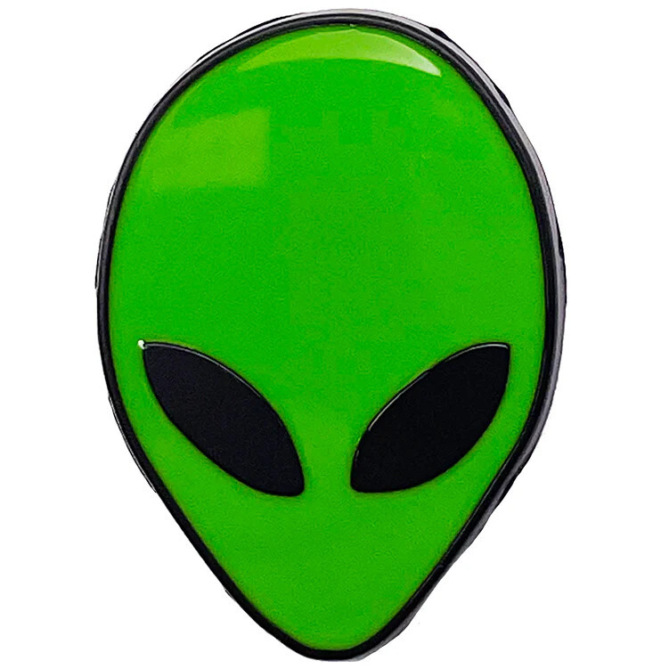 Embossed Enamel Lapel Pin Badge - Alien Green Head Face Symbol NEW