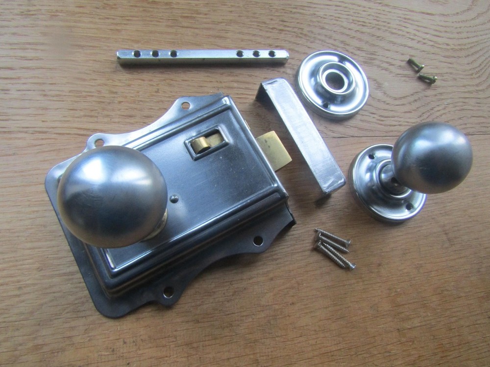 Retro rim door knob & Bedroom rim latch set vintage old Satin chrome