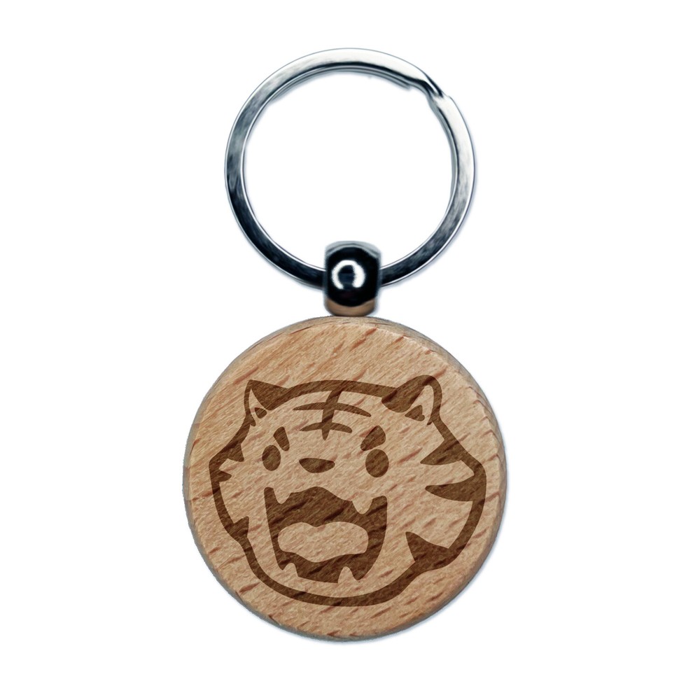 Cute Fierce Tiger Head Engraved Wooden Keychain Charm Tag