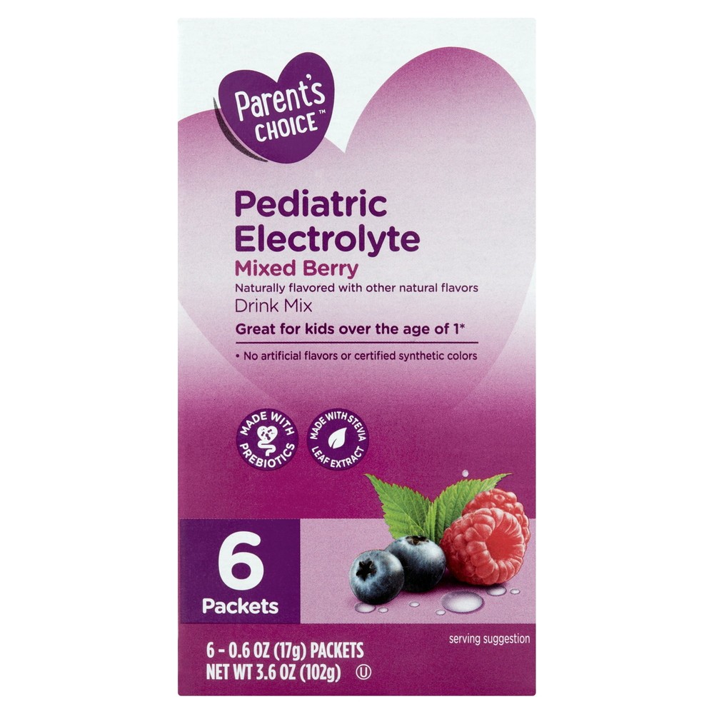Parent's Choice Pediatric Electrolyte Liquid Drink Mixed Berry 3.6oz (6 Pack)