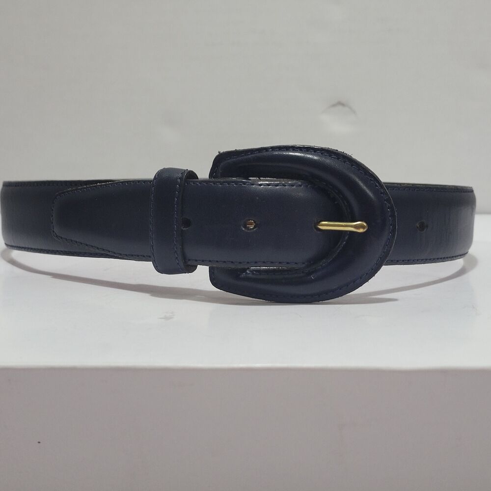 Coach Belt Small Genuine Leather Ss3901 Navy Blue Brass Buckle USA Authentic