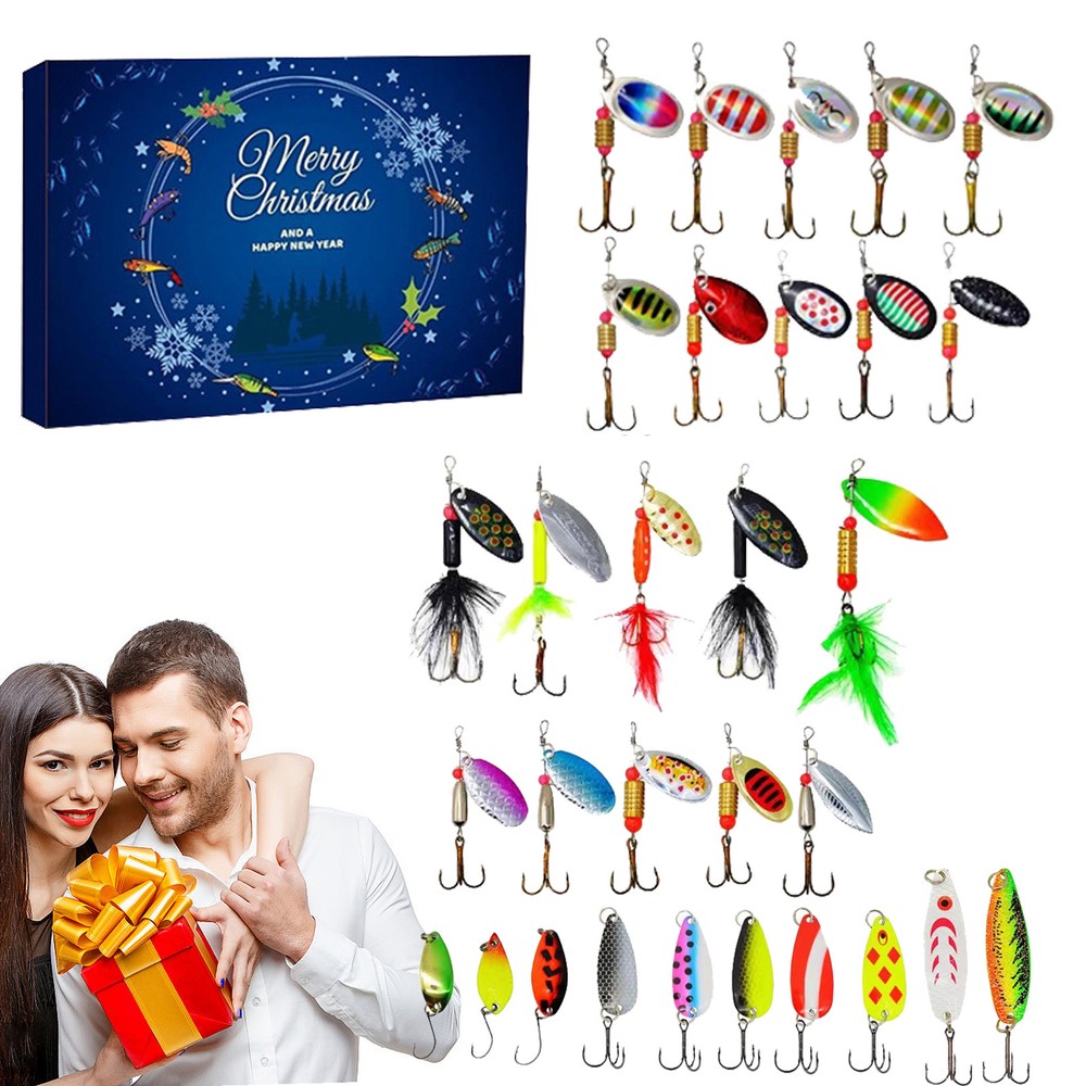 Fishing Christmas Advent Calendar 24 Days Baits Set Xmas Gift for Adult Kids