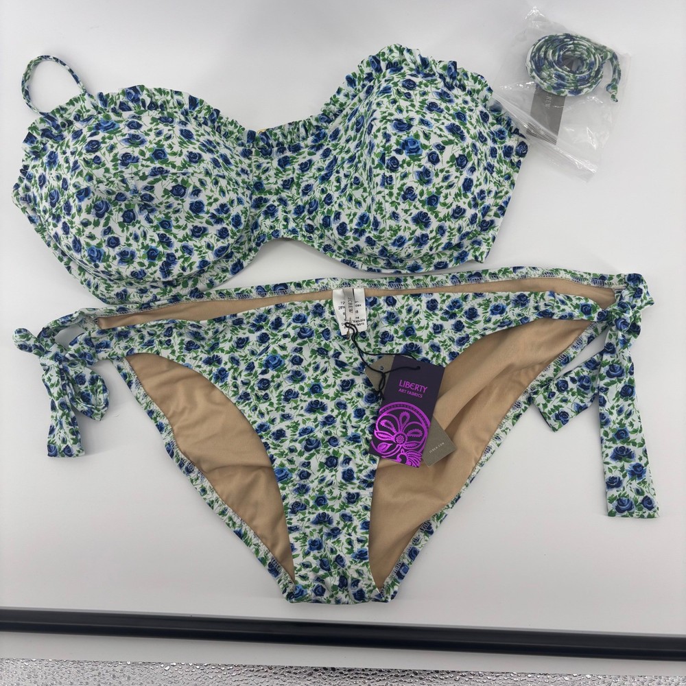 J.Crew Bikini Set Blue Floral Liberty Art Fabrics Womens 38D XL Ruffle A1502 NEW