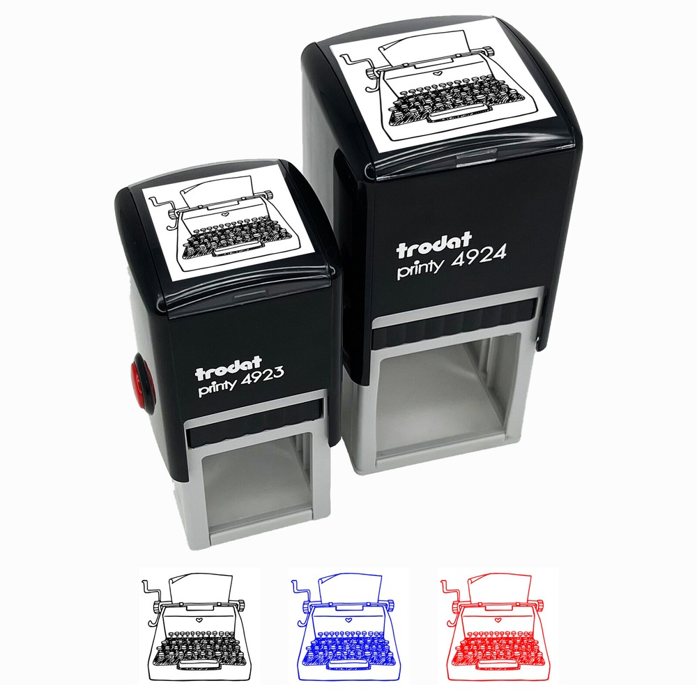 Retro Hand Drawn Vintage Typewriter Blank Paper Self-Inking Rubber Stamp Stamper