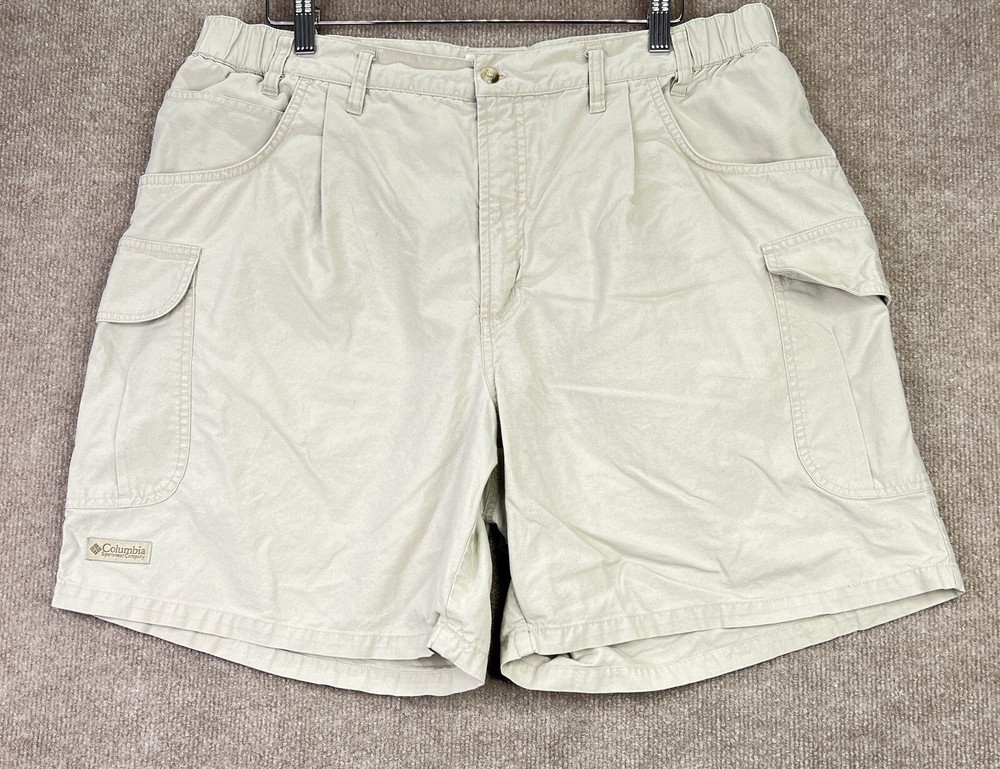Columbia Cargo Shorts Mens 40 Khaki Beige Elastic Waist 100% Cotton Canvas
