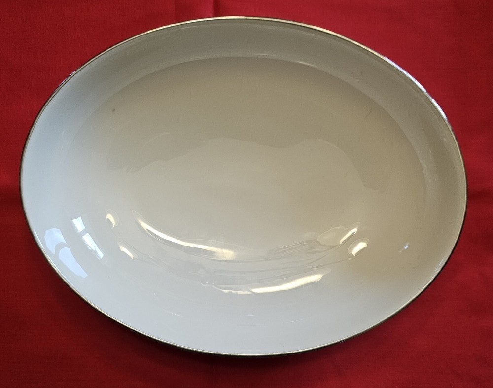FRANCISCAN MASTERPIECE CHINA OVAL SHAPED SALAD BOWL BEIGE WITH SILVER TRIM