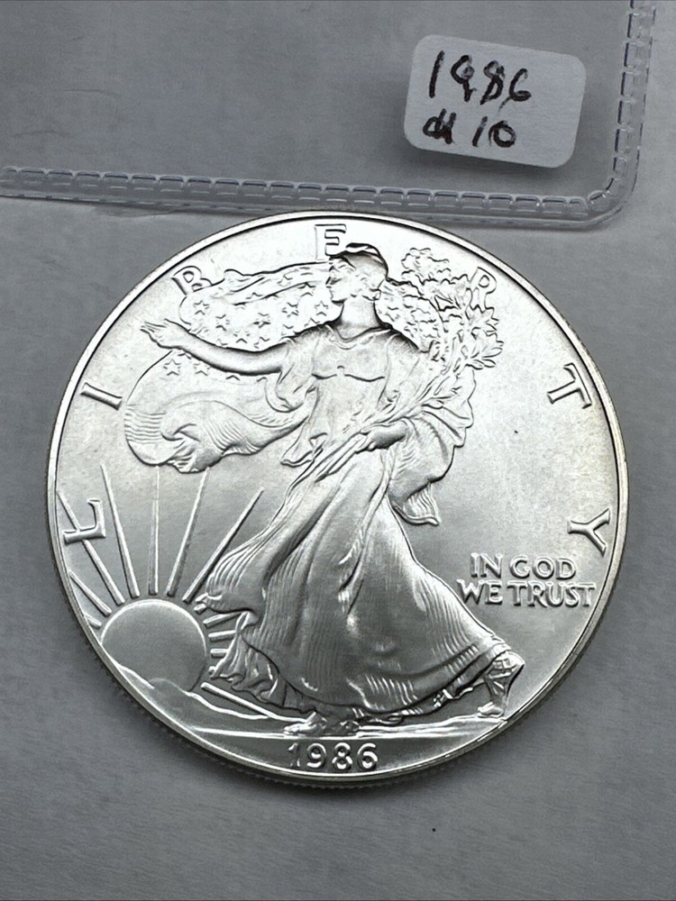 1986 Uncirculated Silver American Eagle 1oz 0.999 Fine Silver 10