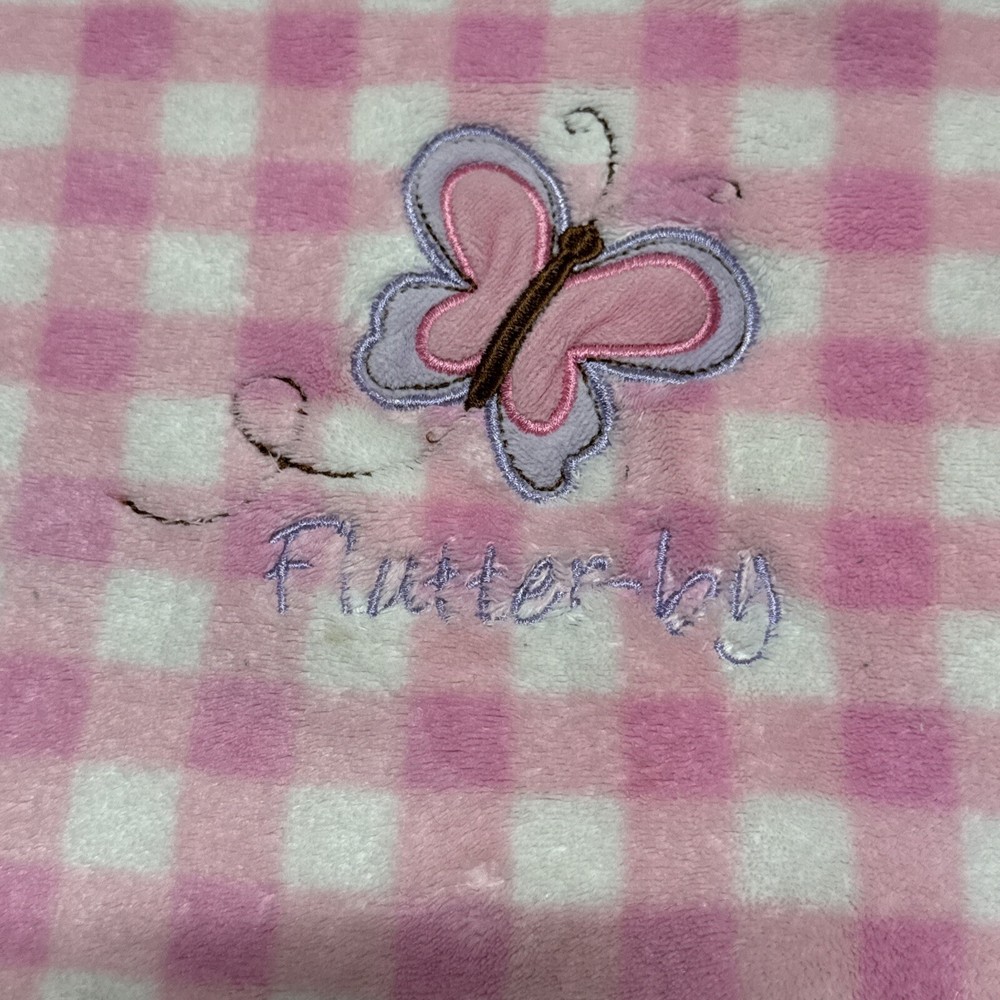 Parents Choice Pink Check Butterfly Baby Blanket Flowers Flutter-By Baby Girl
