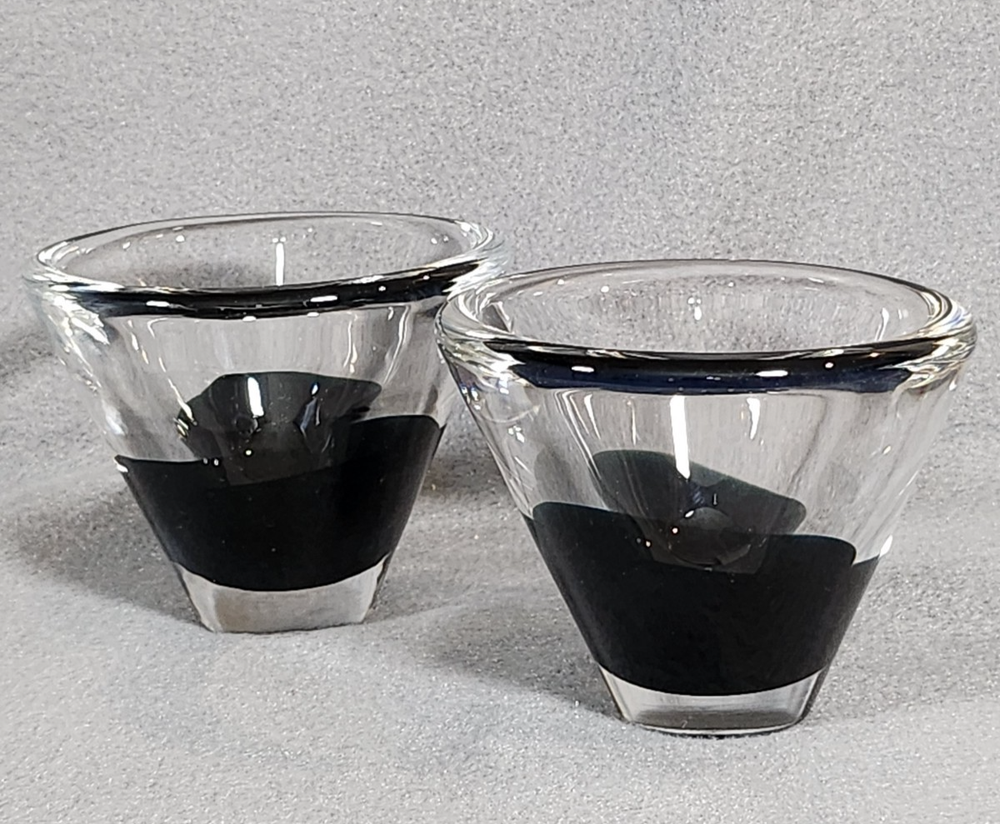 Vintage Salviati glass and black votive candle holders set of 2