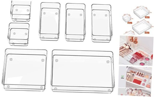 7-Piece Drawer Organizer with Non-Slip Silicone Pads, 4-Size Desk Drawer 7 PCS