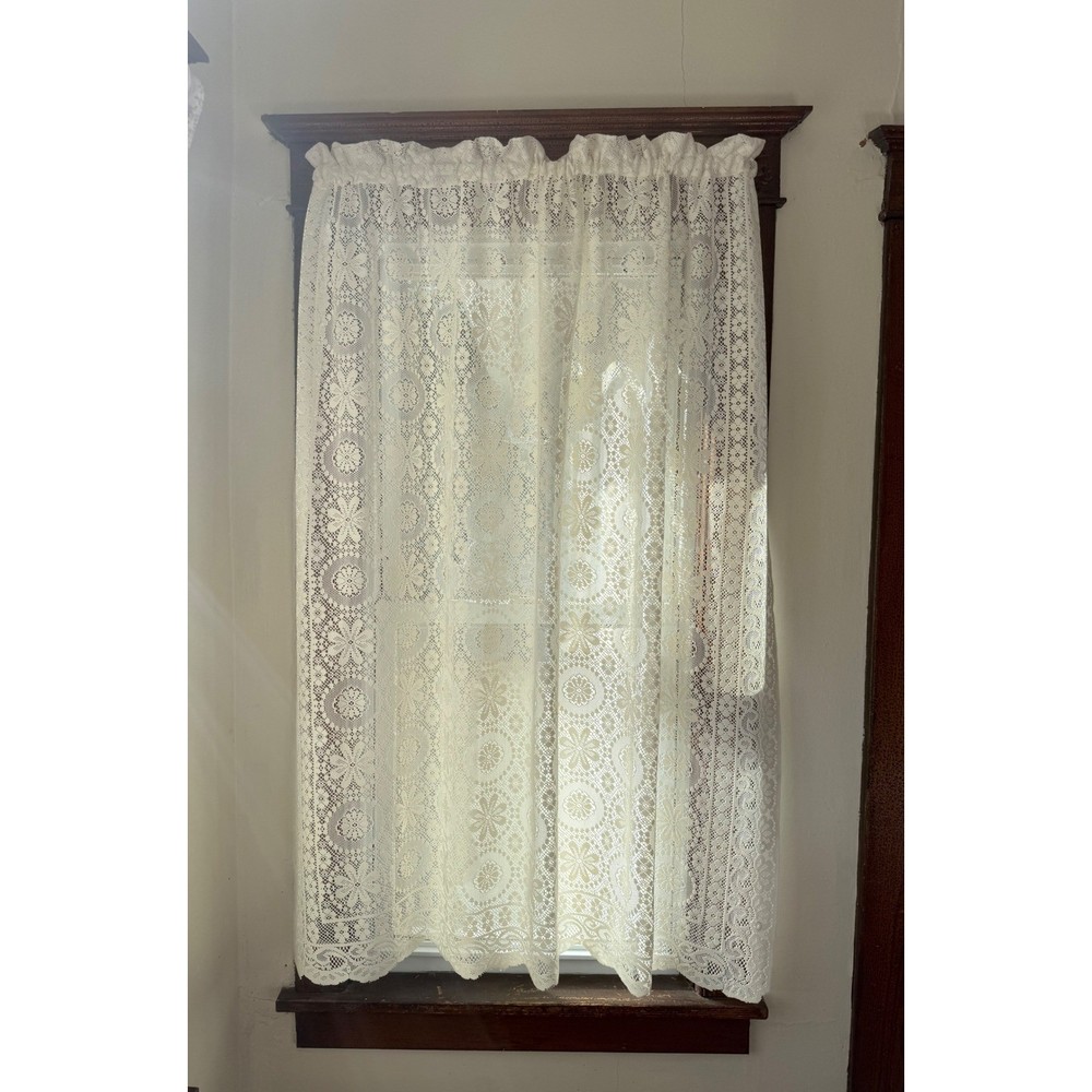 VTG Crochet Lace Curtain Panel Floral Sheer Window Treatment Cottagecore Boho