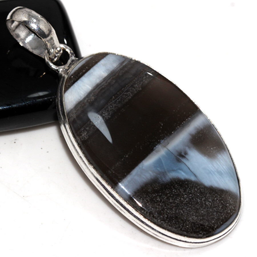 925 Silver Plated Owhyee Blue Opal Ethnic Pendant Jewelry Size 2.3