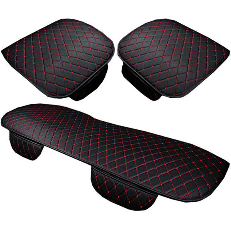 3Pcs PU Leather Car Seat Cushion Front Rear Chair Pad Mat Non-slip Protection
