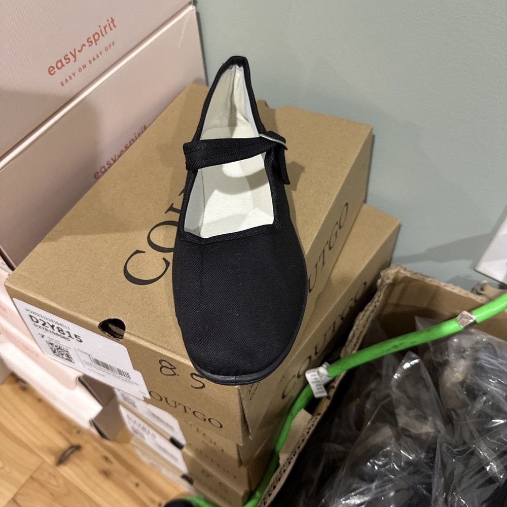 Mary Jane Black Cotton Size 6 With Adjustable Strap New Without Box