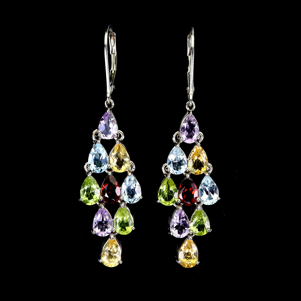 925 Silver Pear Citrine Earrings with Peridot Topaz Gemstone Jewelry