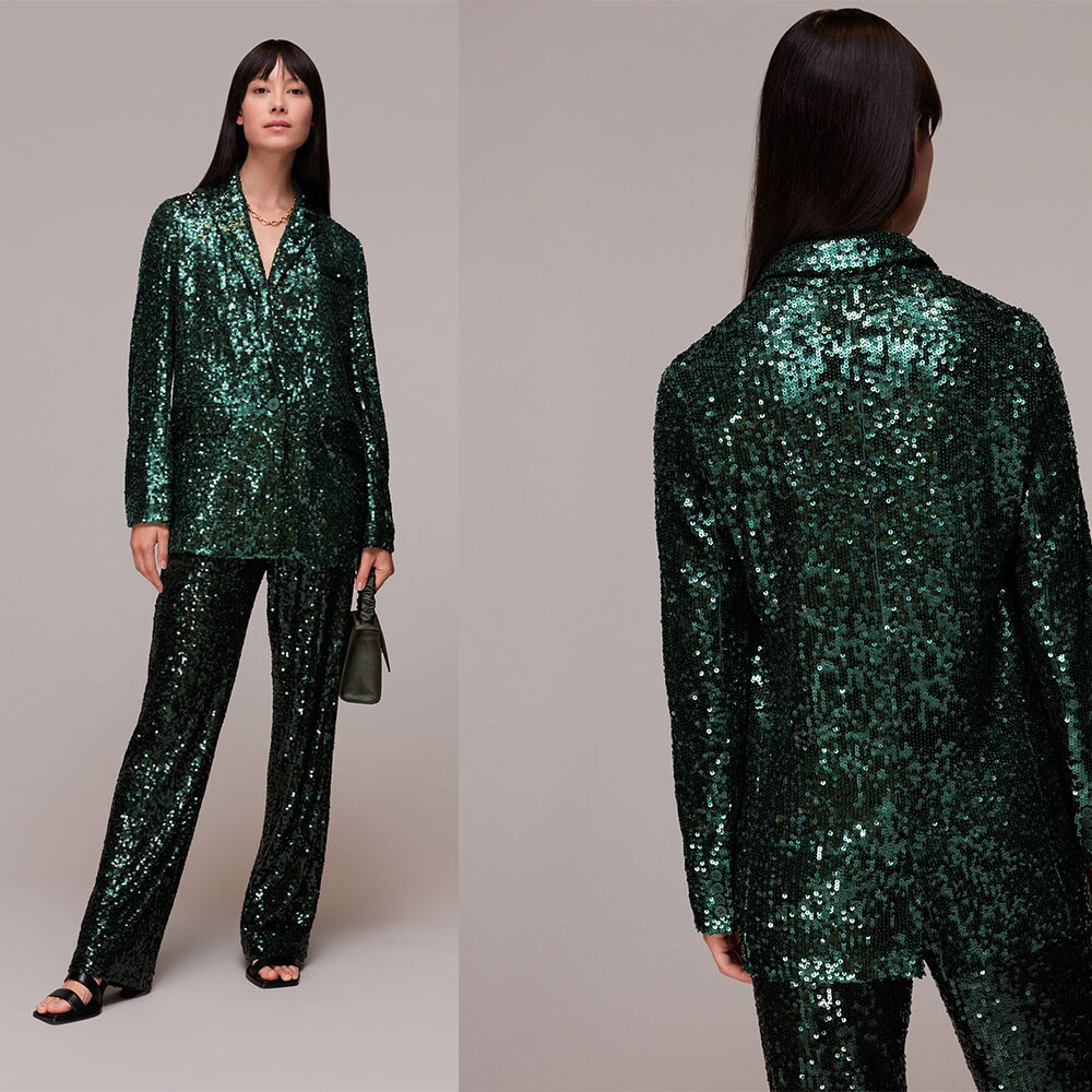 Dressy Women Sequin Suit Peak Lapel Wedding Party Outdoor Casual Outfits