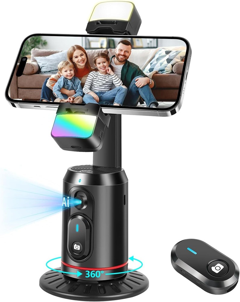 360° Auto Face Tracking Tripod with Smart Rotation and LED Fill Light