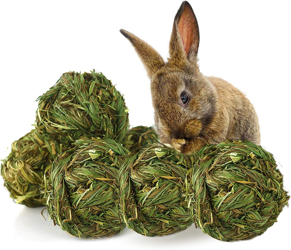 PINVNBY 6 Pack Rabbit Chew Grass Balls,Bunny Natural Timothy Woven Grass Ball Te