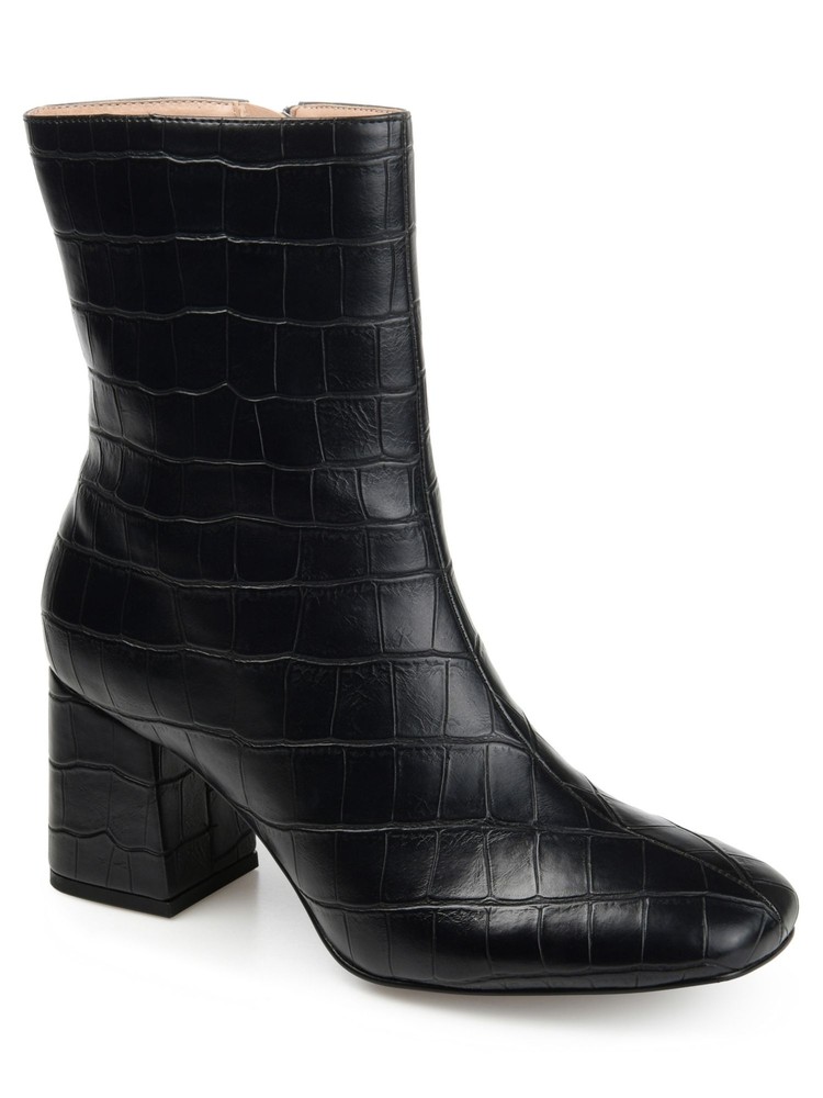 JOURNEE COLLECTION Womens Black Crocodile Trevi Toe Block Heel Booties 7.5 M