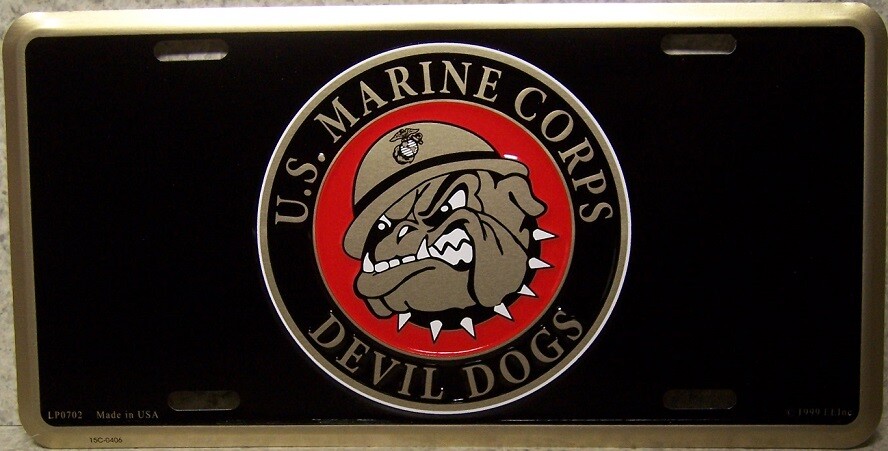 Aluminum Military License Plate USM Marine Corps Bulldog Devil Dogs NEW Made USA