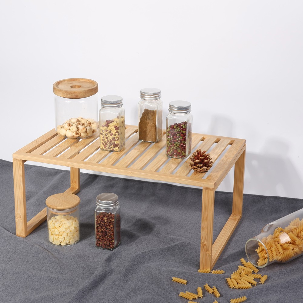 Bamboo Stackable Shelf, Natural Bamboo Color, Easy Assemble, 16 x 10 x 1.18in