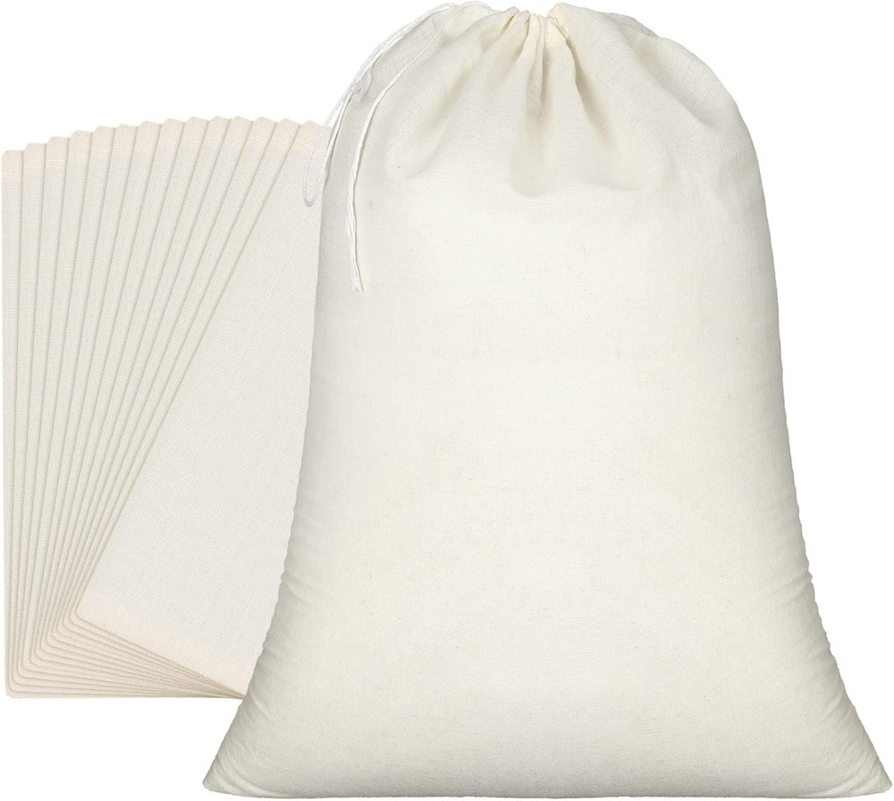 Pangda 15 Pcs Muslin Bags 15 x 22 Inch Cloth Bags with Drawstring Large Stora...