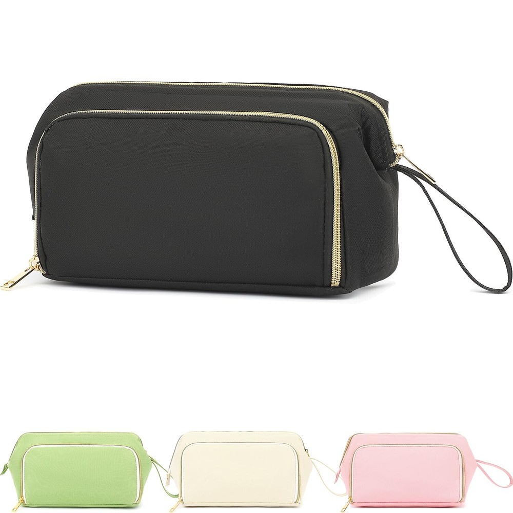 Travel Makeup Bag with Brushes - Wide Open Cosmetic Organizer Case for Easy Access