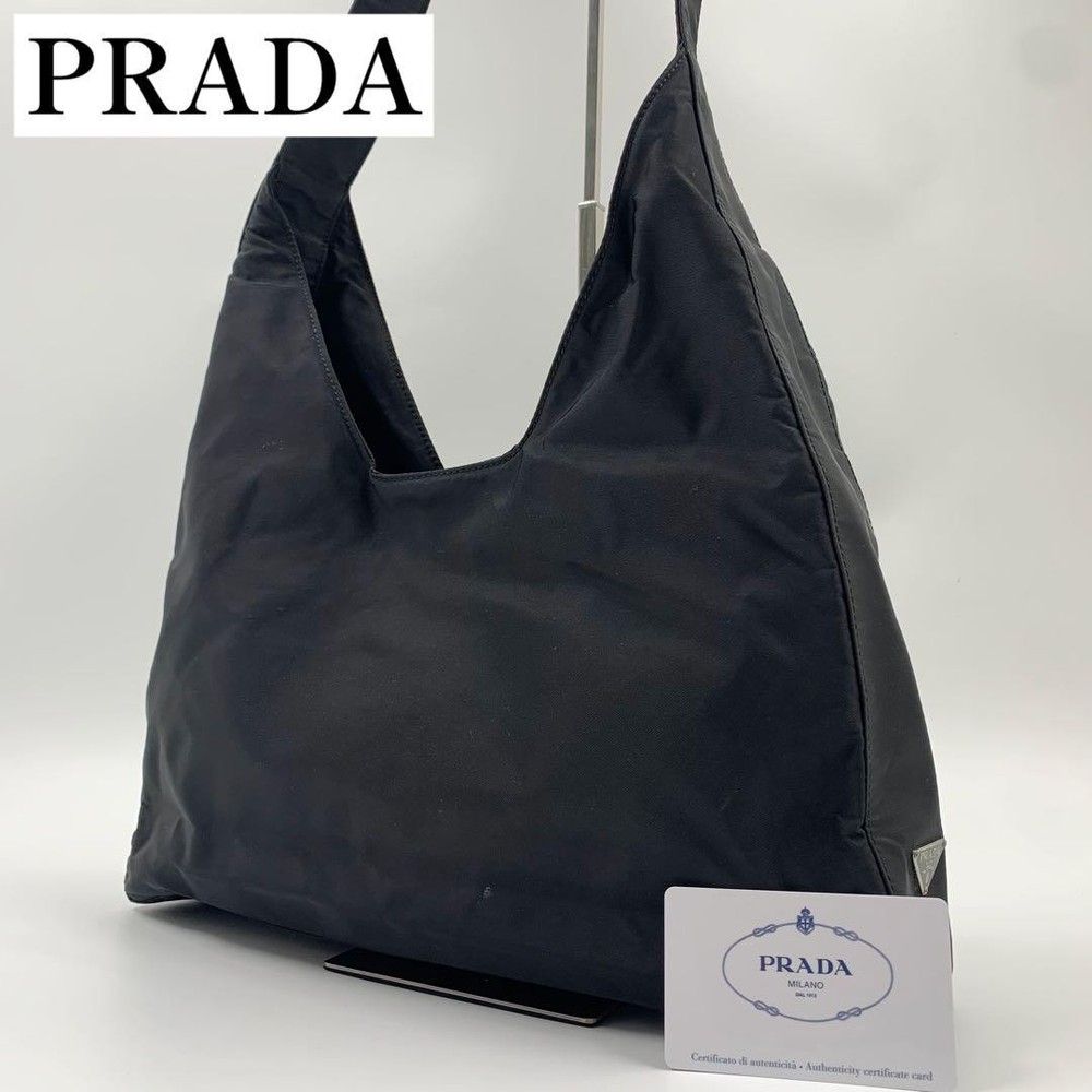 Prada One Shoulder Nylon Bag Black Triangle Logo Japan Excellent Condition