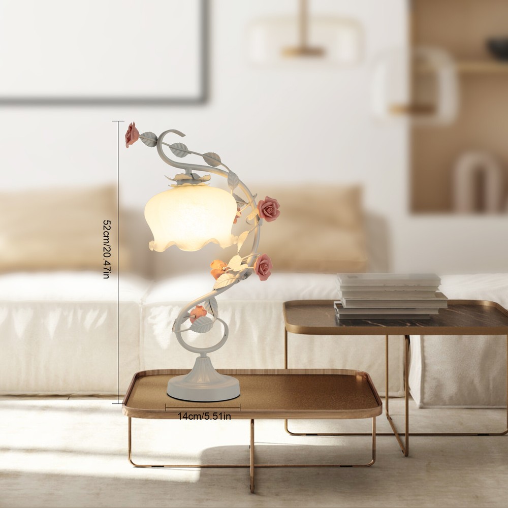 Flower Table Lamp Lily Shaped Glass Green Bedside Desk Light Gorgeous Ornament