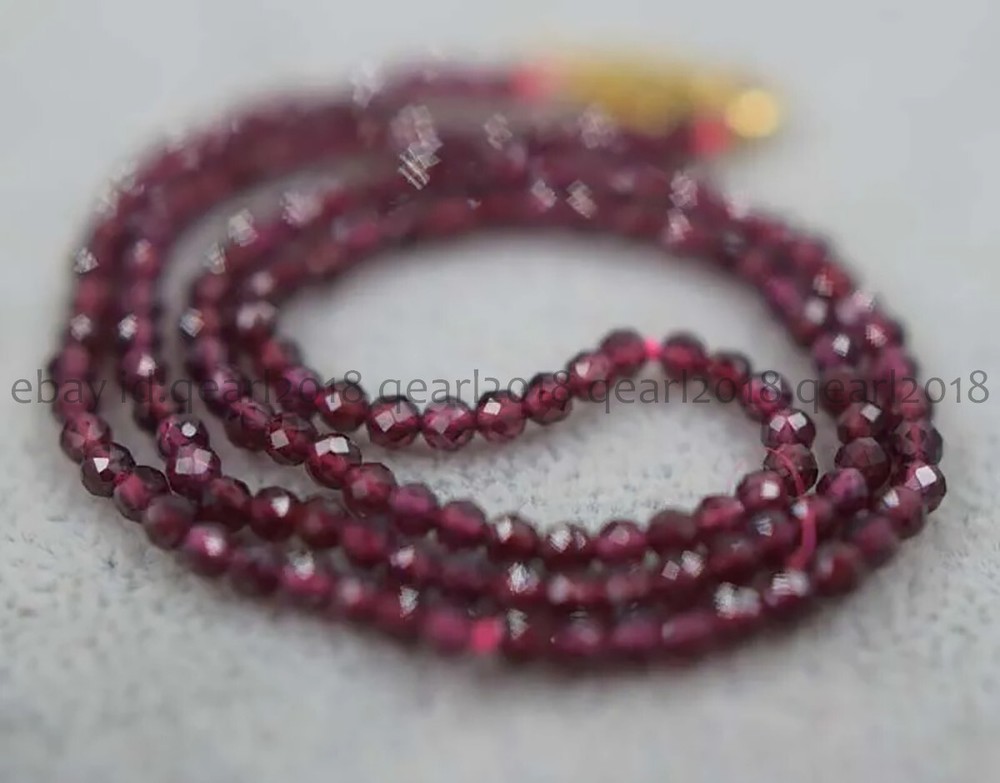 Natural Dark Red Garnet Faceted Round Gemstone Beads Adjustable Necklace 3mm 4mm 14-50 Inch